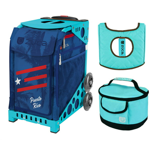 Zuca Sport Bag Pink Oasis with Gift Turquoise/Brown Seat Cover and Turquoise Lunchbox Turquoise Frame 